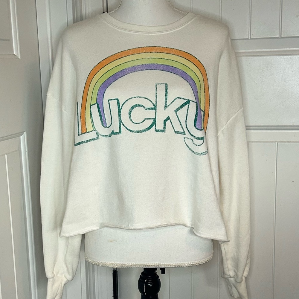 Lucky Rainbow Cream cropped out Sweatshirt